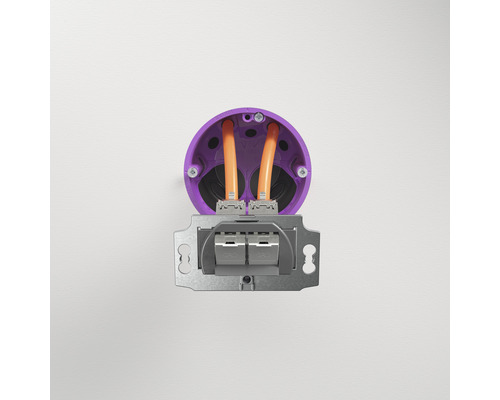 Installierte Netzwerkdose in einer Wanddose mit Netzwerkkabeln