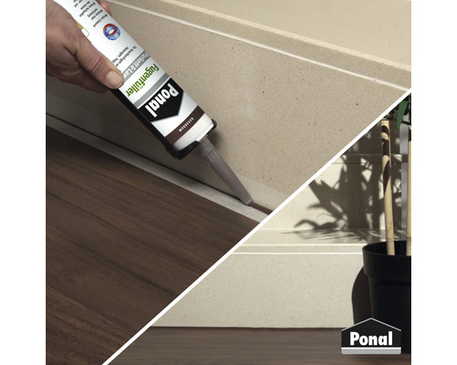 Application de mastic de joint entre le sol et le mur avec une cartouche