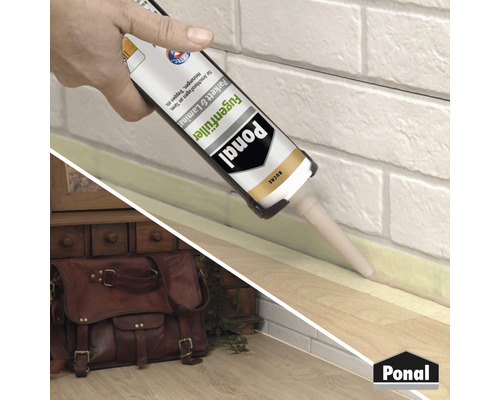 Application du mastic à joints Ponal pour parquet et stratifié pour sceller les joints de raccordement