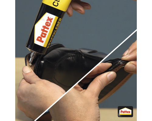 Auftragen von Pattex Kraftkleber auf einen Schuh zur Reparatur