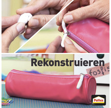 Reparatur eines Mäppchenzippers mit Pattex Reparaturknete. Pattex Logo.