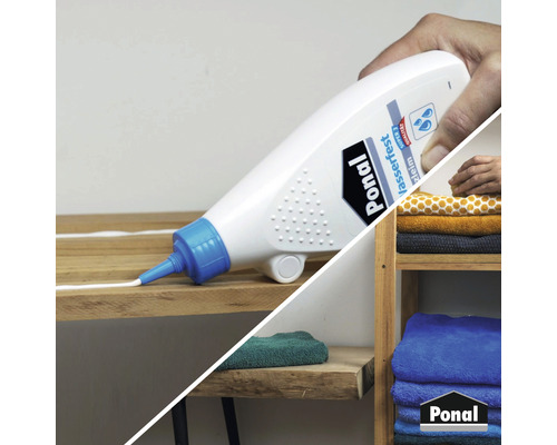 "Application de colle Ponal résistante à l''eau sur une planche de bois 