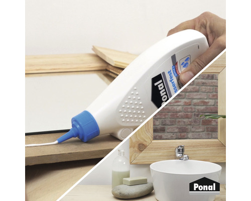 Utilisation de la colle Ponal pour la fabrication d''un cadre de miroir et d''un lavabo dans une salle de bains