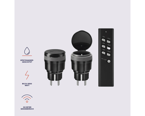 Drei Funksteckdosen für den Aussenbereich mit Fernbedienung