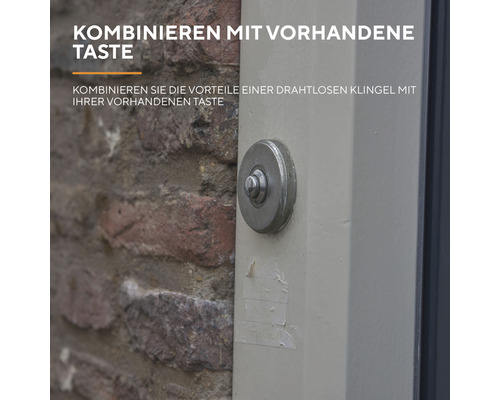 Drahtlose Türklingel kombiniert mit vorhandenem Taster an einer Hauswand