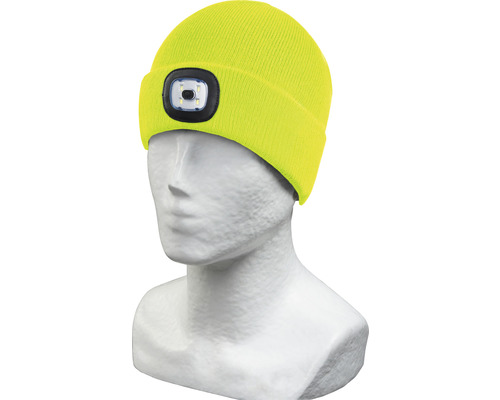 Bonnet de travail jaune avec lampe LED sur une tête de mannequin