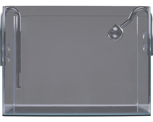 Aquarium vide avec filtres et accessoires.