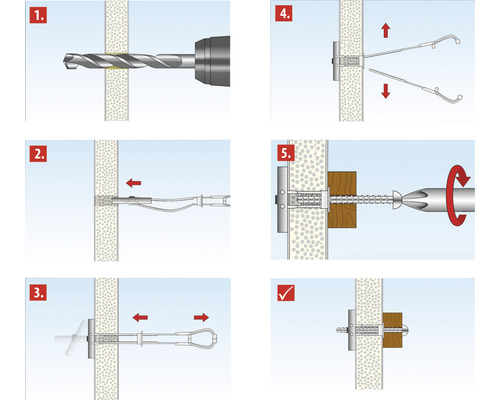 Instructions pour le montage d''une cheville à bascule en six étapes