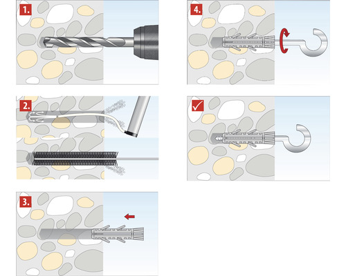 Instructions pour le montage de chevilles dans un mur en pierre