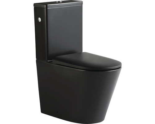 Ensemble WC sans bride Jungborn FLORIEL noir mat avec abattant WC