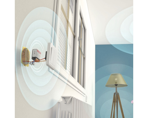 Installation eines Smart-Home-Systems in einem Wohnraum mit Fenster und Heizkörper.