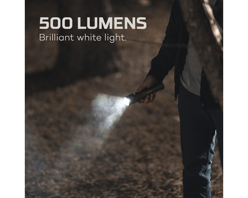 Person hält eine Taschenlampe mit 500 Lumen im Dunkeln