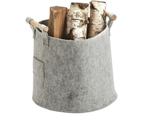 Panier à bois en feutre avec poignées en bois et bûches