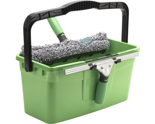 Kit de nettoyage pour vitres avec seau, raclette et mouilleur