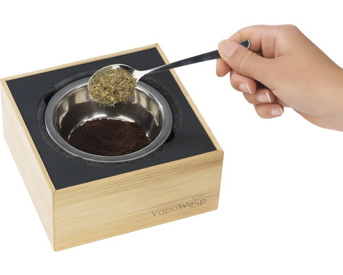 VapoWesp Verdampfer mit Kräutern und Löffel