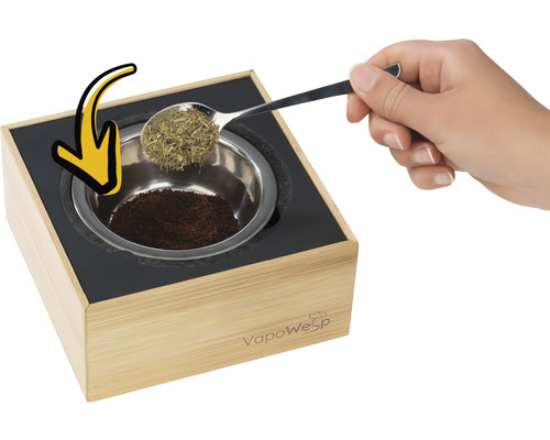 VapoWesp Räucherbox mit Kräutern und Teelöffel