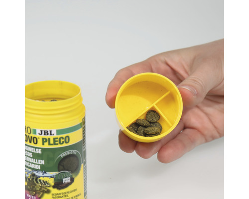 JBL Novo Pleco Futtertabletten Dose mit geöffnetem Deckel und Inhalt