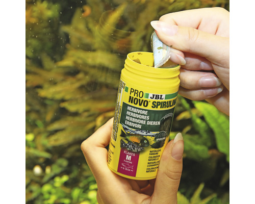 JBL Pro Novo Spirulina Fischfutterdose wird geöffnet
