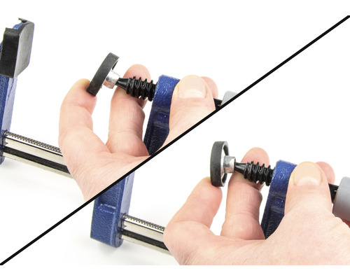 Une personne manipule un serre-joint à vis.