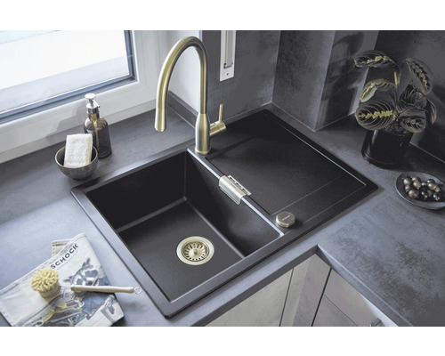 Évier en composite de quartz avec égouttoir et robinetterie