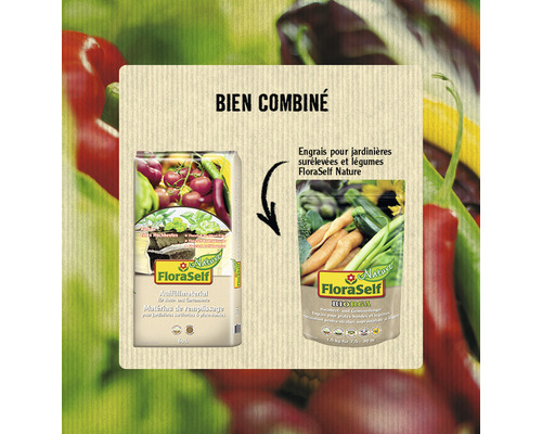 Ensemble de terreau et d''engrais pour potager surélevé et légumes FloraSelf Nature