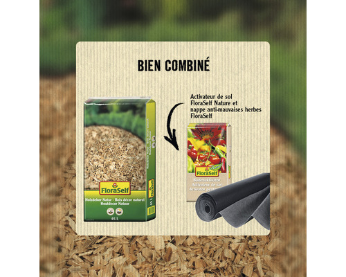FloraSelf copeaux de bois naturels, activateur de sol FloraSelf et film anti-mauvaises herbes en set