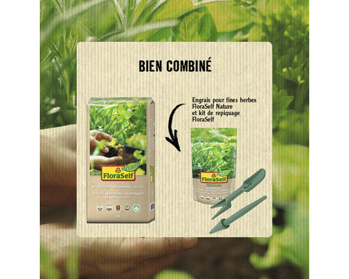 Engrais pour fines herbes FloraSelf Nature et kit de repiquage