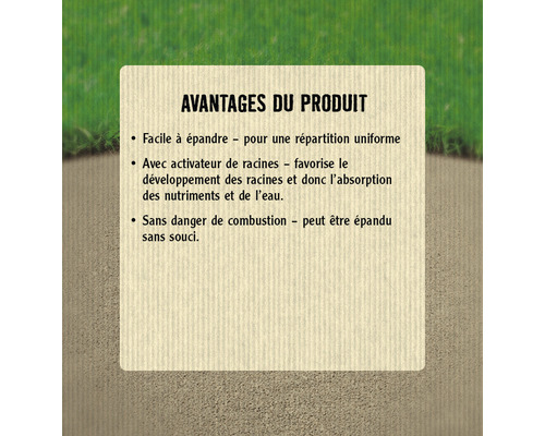 Avantages du produit: Facile à épandre, avec activateur de racines, sans risque de brûlure.