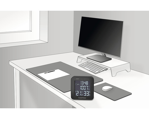 Espace de travail avec Lasliner Air Monitor CO2 pour mesurer la qualité de l''air