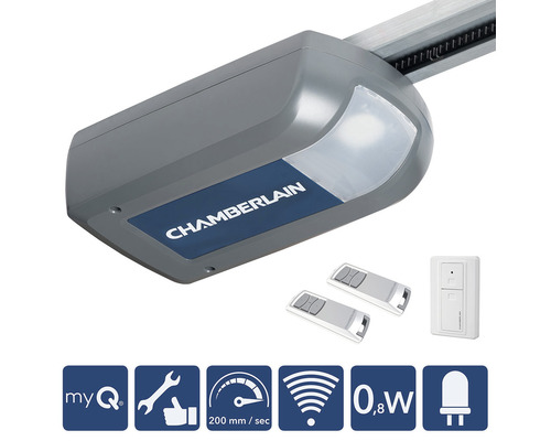Chamberlain Garagentorantrieb mit zwei Fernbedienungen und einem Wandschalter