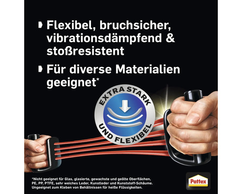 Illustration zur Flexibilität, Bruchsicherheit, Vibrationsdämpfung und Stoßfestigkeit eines Produkts.