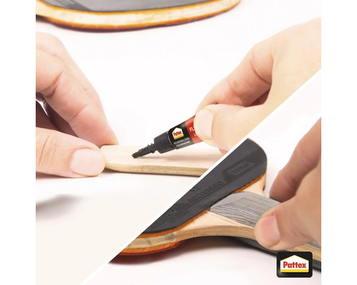 Application de colle liquide Pattex sur un bois de tennis de table