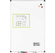 Magnetische, beschreibbare Whiteboardtafel mit Magneten, Stiften, Radiergummi und Diagrammen