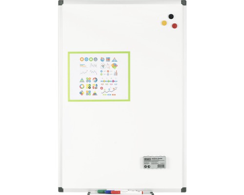 Tableau blanc magnétique inscriptible avec aimants, stylos, gomme et diagrammes