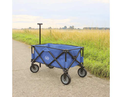 Chariot pliable avec tissu bleu et poignée