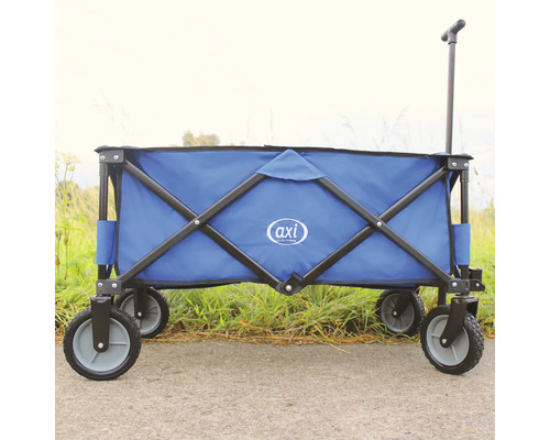 Chariot bleu avec poignée et quatre roues