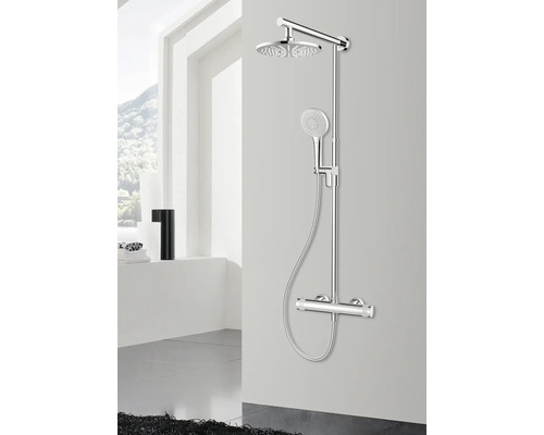 Système de douche avec douche de tête et douchette à main dans la salle de bain