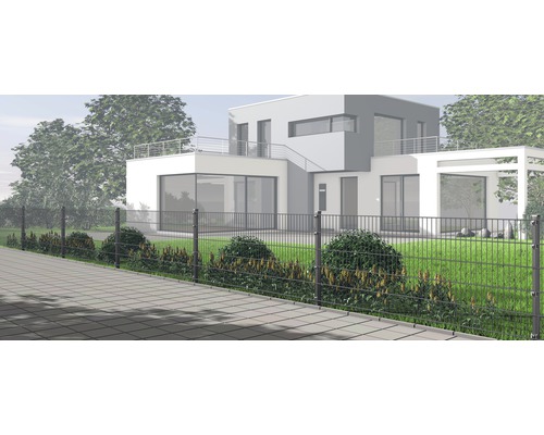 Clôture en treillis métallique devant une maison moderne