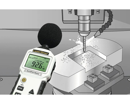 Laserliner Schallpegelmessgerät SoundTest-Master bei der Messung von Lärm an einer CNC-Fräse