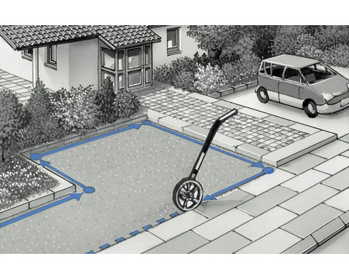 Représentation d''une maison avec une roue de mesure pour mesurer une surface