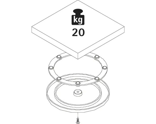 Technische Zeichnung eines drehbaren Tisches mit einer Traglast von 20 Kilogramm