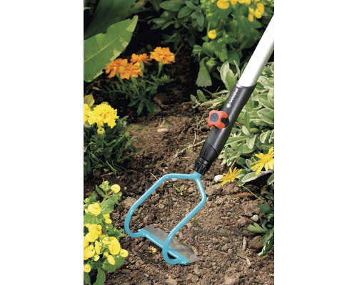 Système combiné GARDENA, ratissoire à tirer à 2 branches, 12 cm Outil de jardin avec couteau à désherber dans le jardin