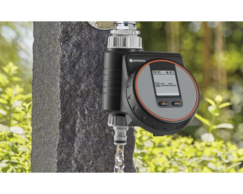 Gardena Bewässerungscomputer am Wasserhahn mit Wasserfluss