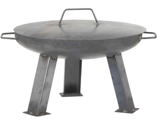 Feuerschale mit Deckel und drei Beinen aus Stahl