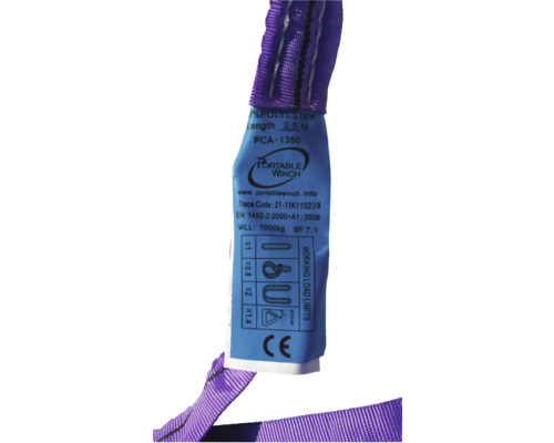 Sangle de levage en polyester d''une longueur de 2,5 mètres et d''une charge maximale de 1000 kilogrammes