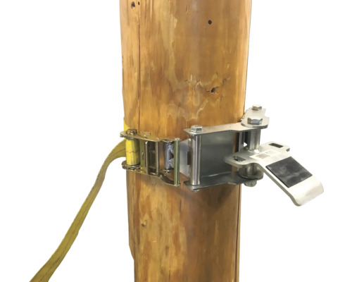 Baumpfahl mit Ratschengurtbefestigung