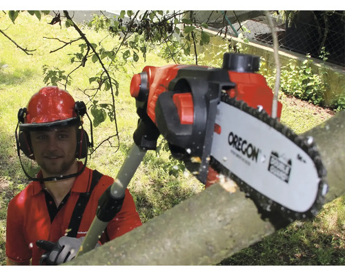 Une personne utilise une scie à perche pour couper une branche