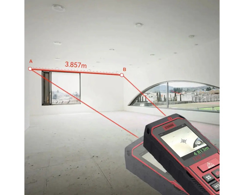Laser-Entfernungsmesser im Einsatz zur Messung eines Raumes