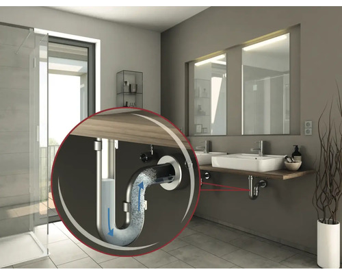 Lavabo de salle de bain avec affichage de la fonction siphon