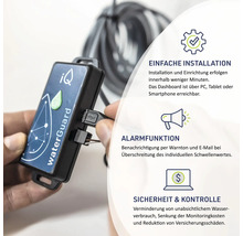 iQ WaterGuard Gerät mit Kabel und Funktionsbeschreibungen